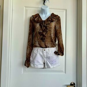 Zara Leopard print  ruffled long sleeves bodysuit NWOT